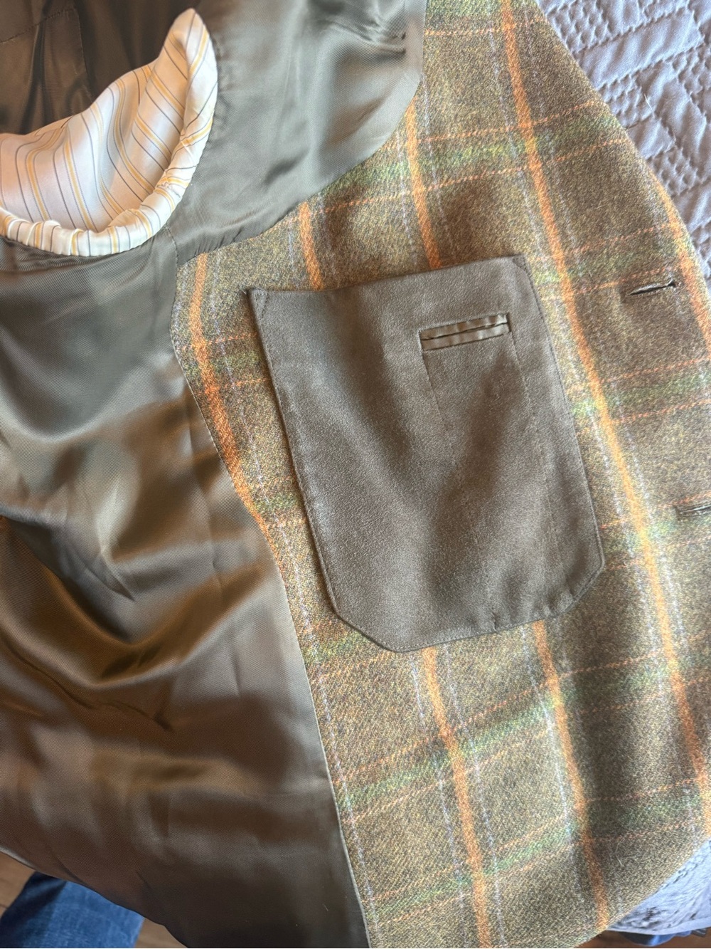 Ermenegildo Zegna Green Plaid Sport Coat with Tan & Orange Windowpane - Picture 9 of 15